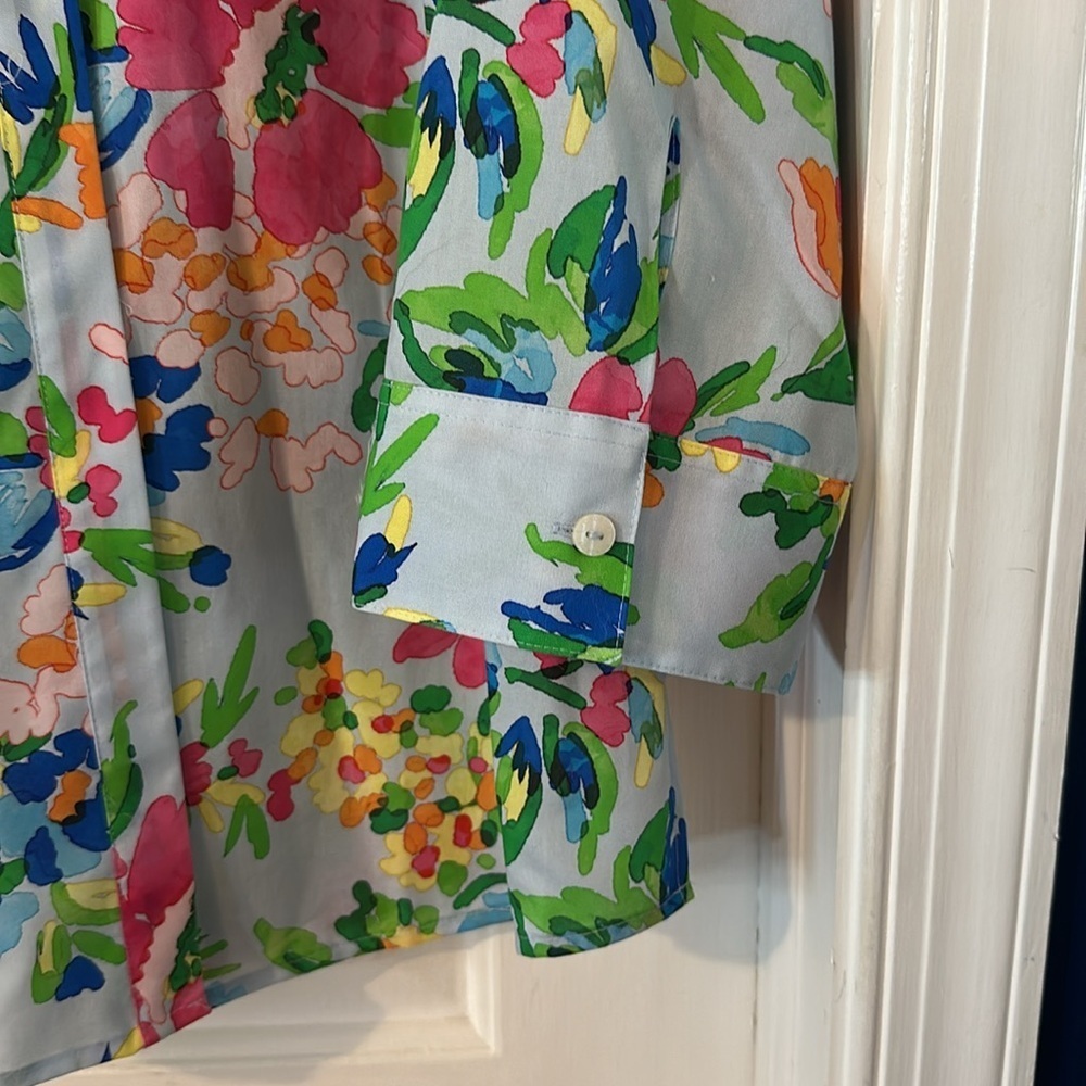 NWOT Women’s Foxcroft Luna Painterly Floral 3/4 Sleeve Shirt Size 10 - Picture 5 of 8